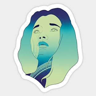 Neon Green and Blue Portrait of a Supernatural Woman Sticker